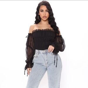 Fashion Nova Seek Me Out Off Shoulder Bodysuit - Black